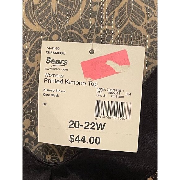 VINTAGE Boxy Apostrophe Printed Kimono Top Women's sz  20-22W gold and black she - Picture 7 of 14